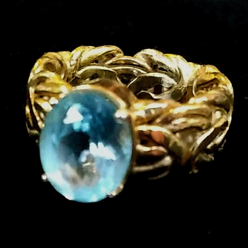VTG 14K Vermeil Byzantine Blue Topaz Ring UNISEX